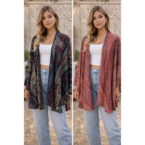 Cashmere Multicolor reversible Shawl Cardigan One Size Winter Boho multicolor